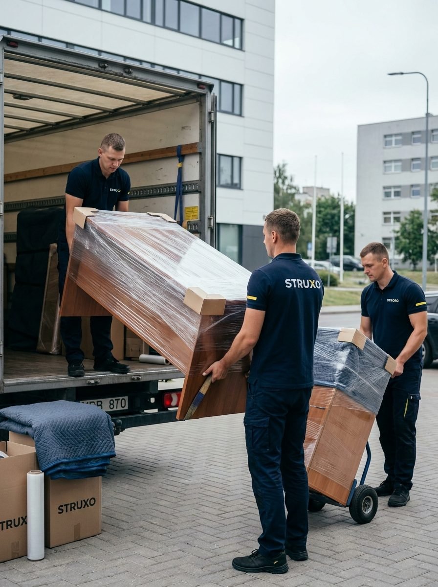 Struxo Group baldų pervežimas su furgonu